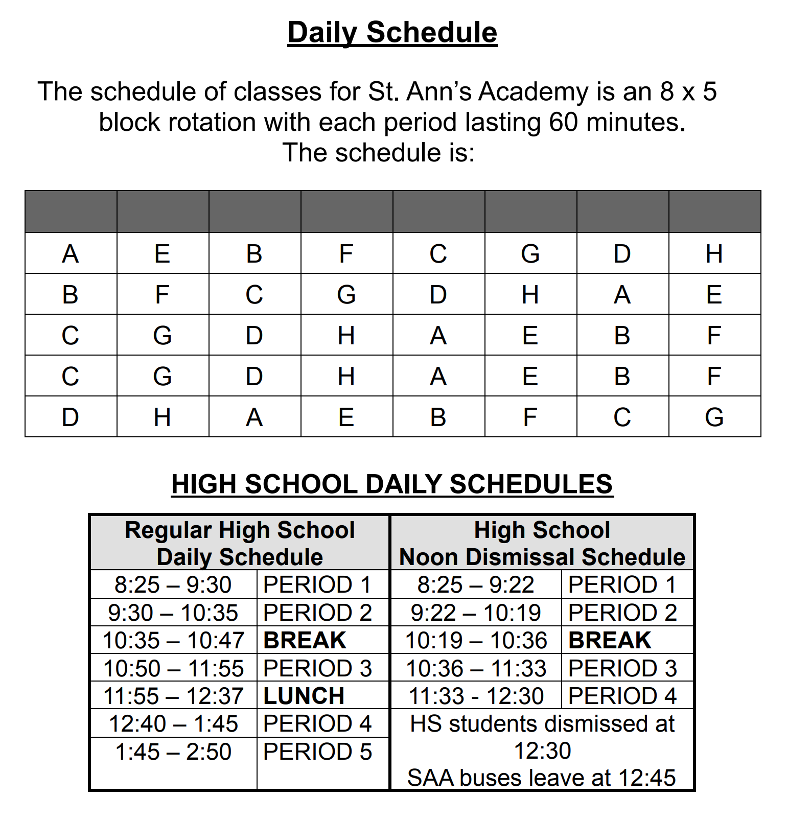 presentation high school bell schedule